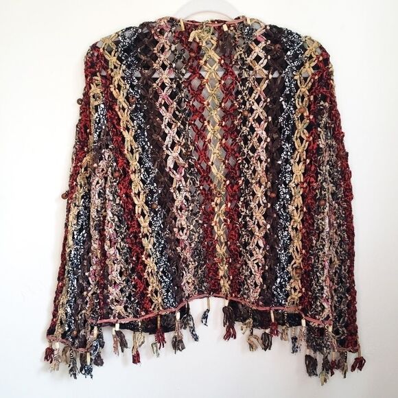 Vintage 90's Sandy Starkman Boho Hippie Woven Tassel Beaded Jacket - Picture 2 of 7